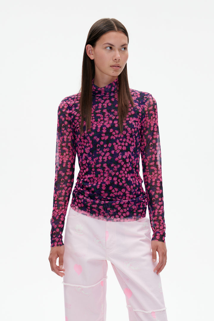 Jodi Pink Flower Splash Turtle Neck Tshirt