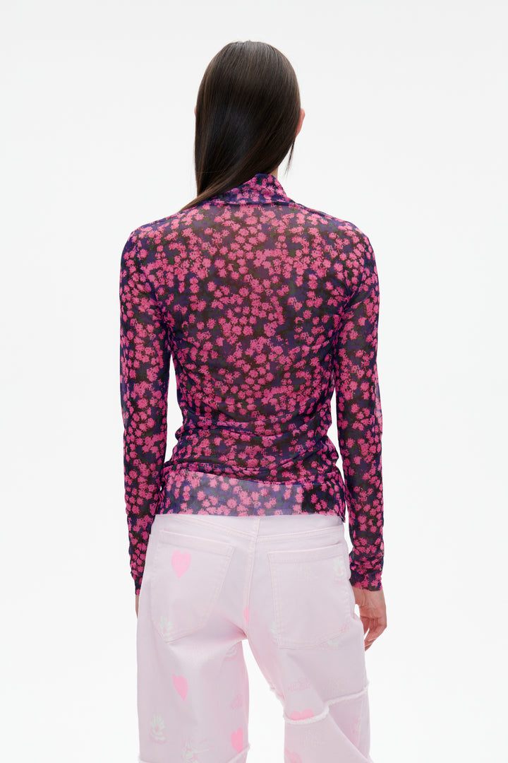 Jodi Pink Flower Splash Turtle Neck Tshirt