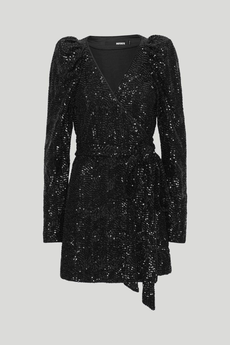 Sequins Mini Wrap Dress Black