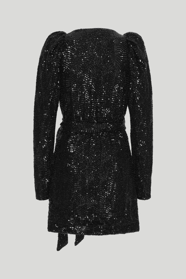 Sequins Mini Wrap Dress Black