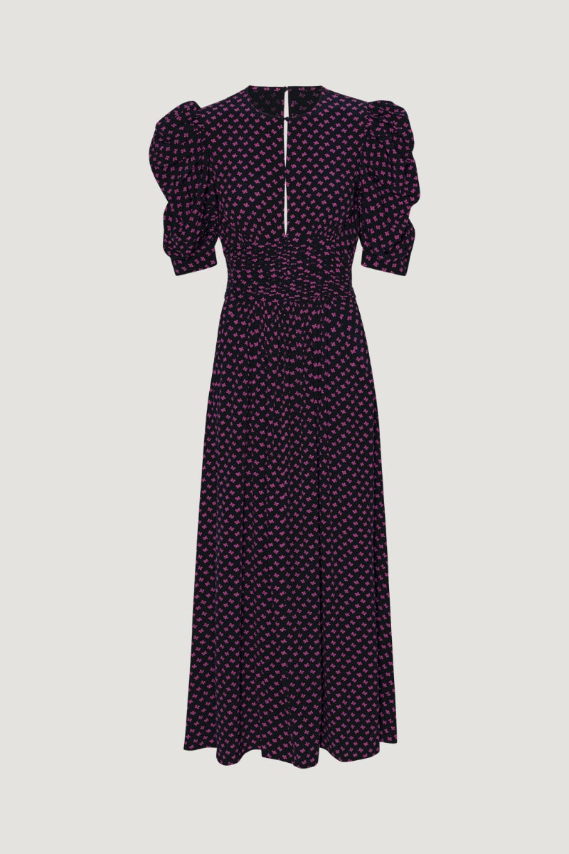 Jacquard Midi Dress Black Print - Raspberry Rose Combo Color