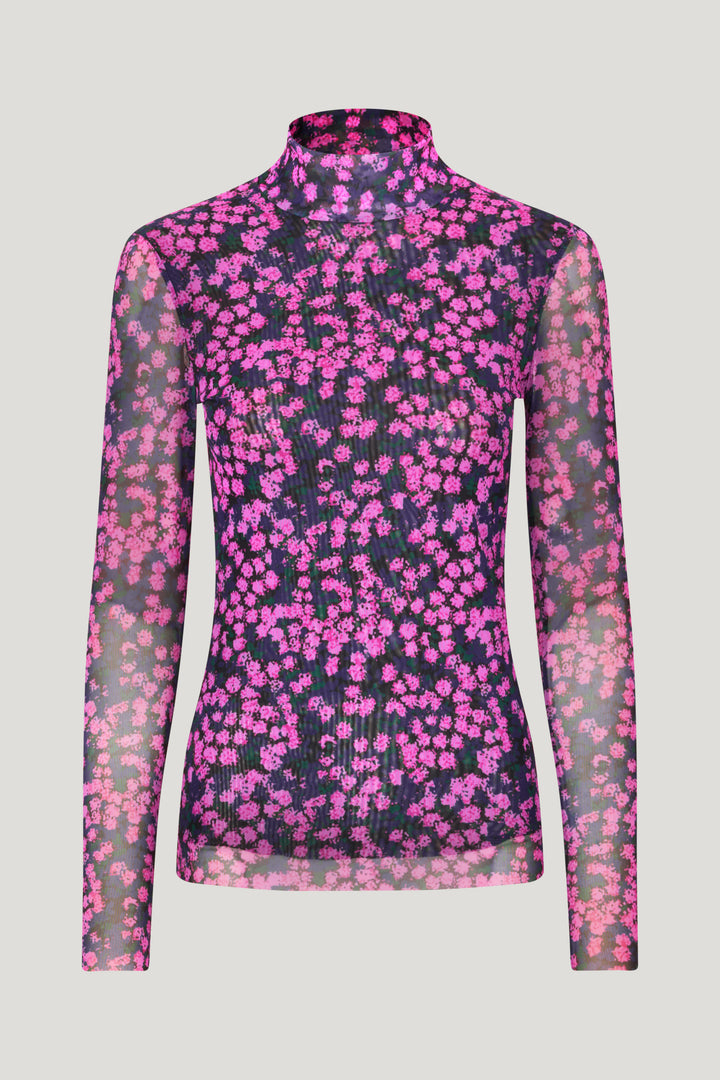 Jodi Pink Flower Splash Turtle Neck Tshirt