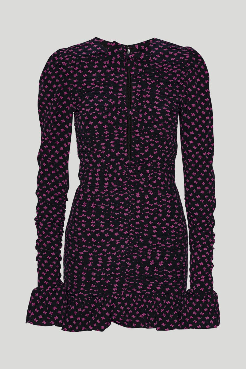 Jacquard Mini Dress Black Print - Raspberry Rose Combo Color