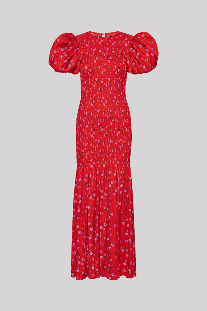 Printed Puff Sleeve Dress Red