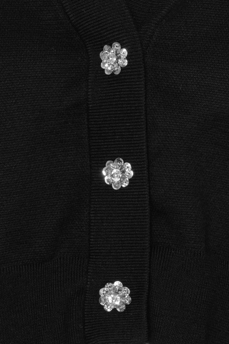 Knit Puff Sleeve Cardigan Black