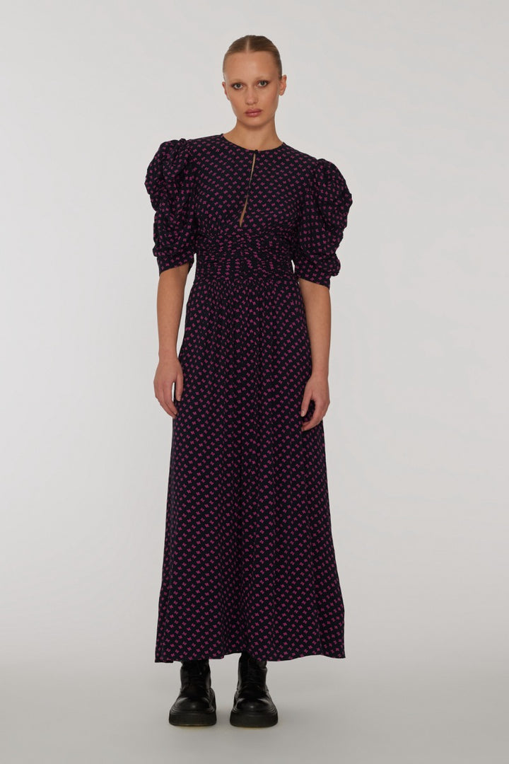 Jacquard Midi Dress Black Print - Raspberry Rose Combo Color