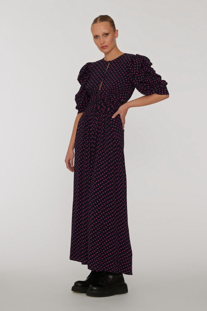 Jacquard Midi Dress Black Print - Raspberry Rose Combo Color