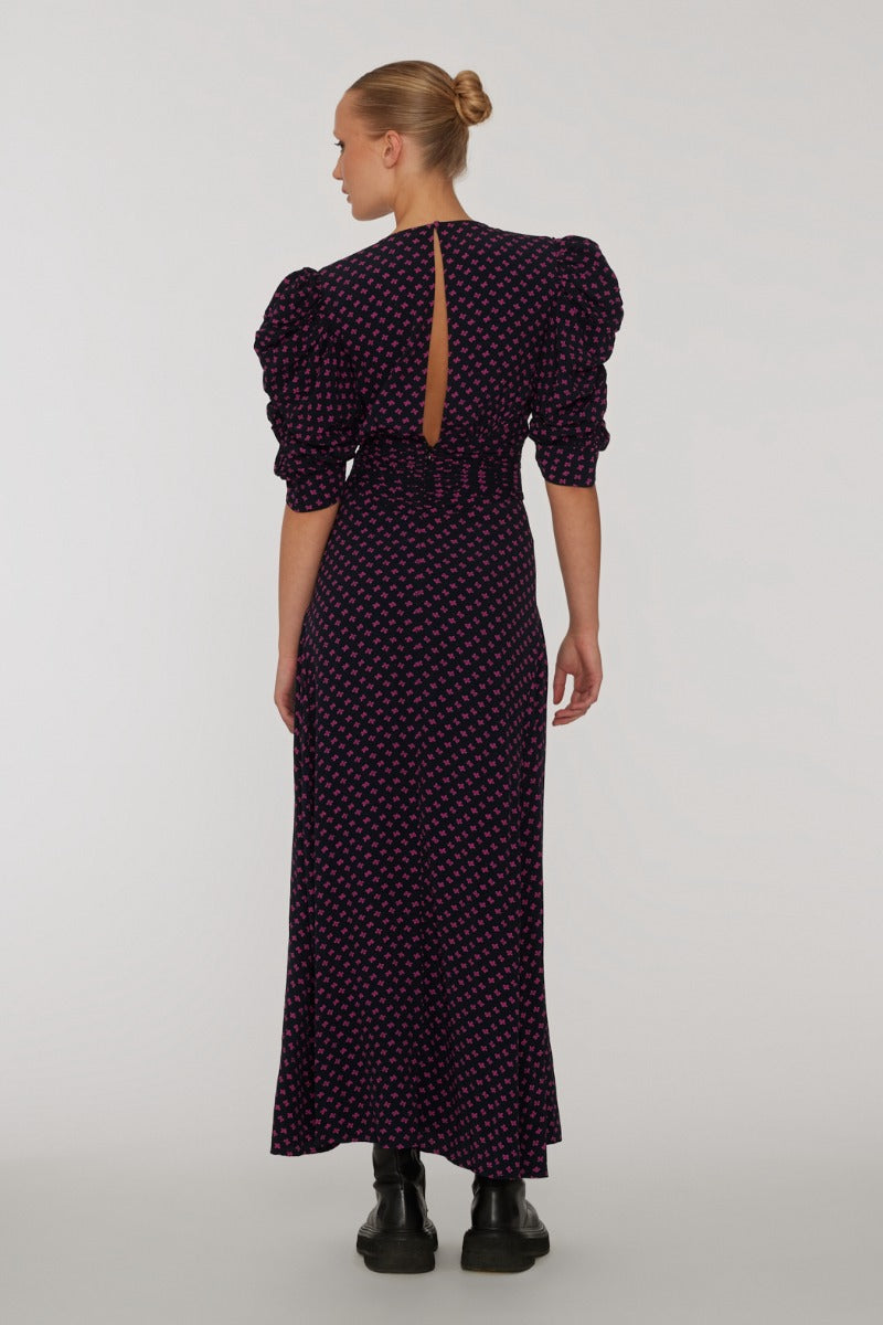 Jacquard Midi Dress Black Print - Raspberry Rose Combo Color